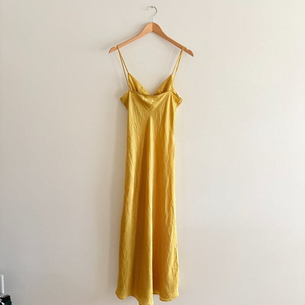 Zara Yellow Satin Slip Dress with Front Buttons - Picture 5 of 10